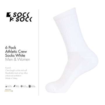 1SOCK2SOCK 6 Pack Athletic Performance Crew Socks For Men and Women - Soft Cotton Blend with Moisture Wicking - Arch Support