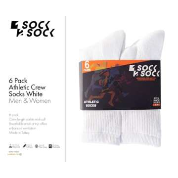 1SOCK2SOCK 6 Pack Athletic Performance Crew Socks For Men and Women - Soft Cotton Blend with Moisture Wicking - Arch Support