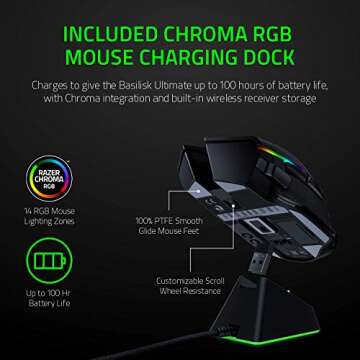 Razer Basilisk Ultimate Wireless Gaming Mouse: 20K DPI Optical Sensor - 11 Programmable Buttons - 100Hr Battery - Classic Black