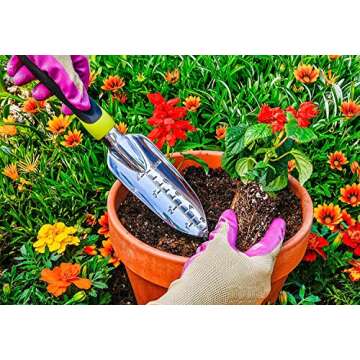 Edward Tools Transplanter Trowel - Bend Proof and Rust Proof Aluminum - Most Comfortable Transplanter with Ergo Handle - Engraved Depth Guide