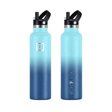 IRON °FLASK Camping & Hiking Hydration Canteens - 3 Lids (Narrow Straw Lid) Leak Proof Vacuum Insulated Stainless Steel - Hot & Cold Double Walled Sports Water Bottle - Blue Waves, 24 Oz