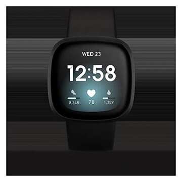 Fitbit Versa 3 Health & Fitness Smartwatch with GPS, 24/7 Heart Rate, Alexa Built-in, 6+ Days Battery, Black/Black, One Size (S & L Bands Included)