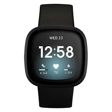 Fitbit Versa 3 Health & Fitness Smartwatch with GPS, 24/7 Heart Rate, Alexa Built-in, 6+ Days Battery, Black/Black, One Size (S & L Bands Included)