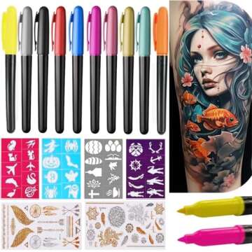 Temporary Tattoo Markers for Skin 354pcs Temporary Tattoo Stencils, 16 Sheets Tattoo Stencil Kit for Women Girls and Kids, Reusable Face and Body Paint Stencils Kit for Birthdays Halloween Christmas P