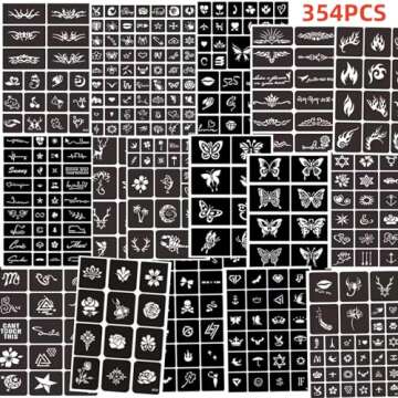 Temporary Tattoo Markers for Skin 354pcs Temporary Tattoo Stencils, 16 Sheets Tattoo Stencil Kit for Women Girls and Kids, Reusable Face and Body Paint Stencils Kit for Birthdays Halloween Christmas P