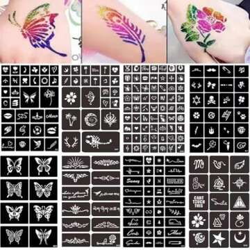 Temporary Tattoo Markers for Skin 354pcs Temporary Tattoo Stencils, 16 Sheets Tattoo Stencil Kit for Women Girls and Kids, Reusable Face and Body Paint Stencils Kit for Birthdays Halloween Christmas P