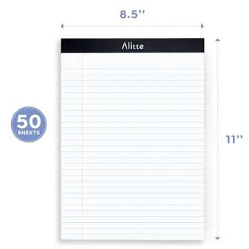 Alitte Legal Notepads 8.5 x 11, Pack of 3 - Perforated Wide Ruled Writing Pad - Premium Thick Paper, No Ink Bleeding - Blank Legal Pads For Home, Office, School, Business - 50 Sheets Per Notebook