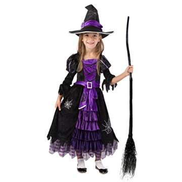 Spooktacular Creations Fairytale Witch Cute Witch Costume Deluxe Set with Broom for Girls (S 5-7)