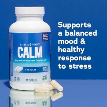 Natural Vitality Calm, Magnesium Glycinate Supports Bone, Muscle, Heart, & Nerve Health, Non-GMO, Vegan, Gluten Free 180ct