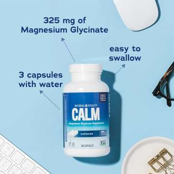 Natural Vitality Calm, Magnesium Glycinate Supports Bone, Muscle, Heart, & Nerve Health, Non-GMO, Vegan, Gluten Free 180ct