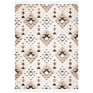 SAFAVIEH Moroccan Tassel Shag Collection Area Rug - 6'7" x 9'2", Ivory & Brown, Boho Design, Non-Shedding & Easy Care, 2-inch Thick Ideal for High Traffic Areas in Living Room, Bedroom (MTS688A)