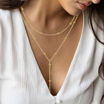 Dainty Long Gold Necklaces for Women,Trendy Lariat Y Necklace 14k Gold Plated Heart Pearl CZ Teardrop Pendant Necklace Simple Gold Drop Necklace Gold Jewelry for Women