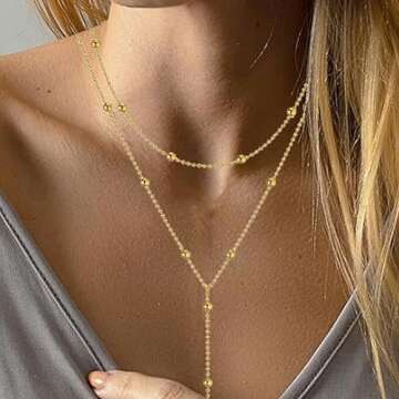 Dainty Long Gold Necklaces for Women,Trendy Lariat Y Necklace 14k Gold Plated Heart Pearl CZ Teardrop Pendant Necklace Simple Gold Drop Necklace Gold Jewelry for Women