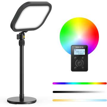 RaLeno Streaming Key Light with RGB, Studio Light with Remote Control and Desk Stand for Live Streaming Video Calls Photography, 1%-100% Brightness 2500-8500k Color Temperature Adjustable Soft Light