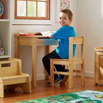 Wooden Lift-Top Desk & Chair for Kids - Honey