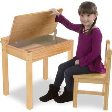 Wooden Lift-Top Desk & Chair for Kids - Honey