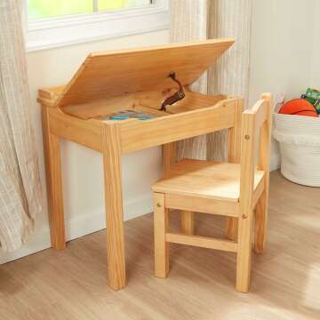 Wooden Lift-Top Desk & Chair for Kids - Honey