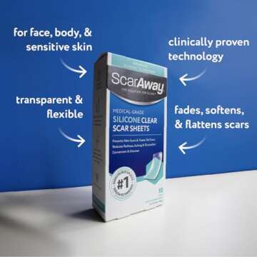 ScarAway Advanced Clear Silicone Scar Sheets, Medical Grade Silicone Strips (1.5" x 3") Scar Treatment and Prevention for Surgical, Burn, Body, Hypertrophic & Keloid Scar Treatment, 6 Clear Sheets