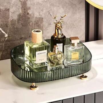 ANFENGLOU Bathroom Vanity Tray with Large Capacity, Perfume Organizer Skincare Organizers for Dresser, Acrylic Bathroom Counter Organizer for Lotion Bottle,Cosmetics, Green