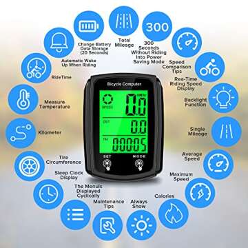 Hilceriy Bike Computer and Bicycle Odometer Wired MPH KM/H Bike Speedometer with Automatic Wake-Up Cycling Speed Tracker LCD Display & Single Mileage & Multi-Functions & Calories Statistics