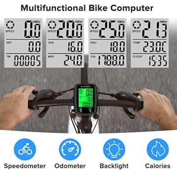 Hilceriy Bike Computer and Bicycle Odometer Wired MPH KM/H Bike Speedometer with Automatic Wake-Up Cycling Speed Tracker LCD Display & Single Mileage & Multi-Functions & Calories Statistics