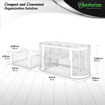 NEATERIZE Caddy, Vibrant Colors Mesh Desktop Organizer and Holder For Pen, Pencil, Small Office Supplies and Stationary Accessories Storage Organization. Use for Dorm, College & School, White