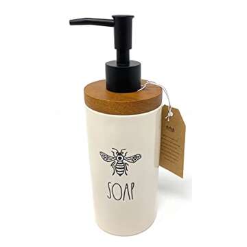 Rae Dunn SOAP Dispenser with Bee Picture | Wood Trim Black Pump