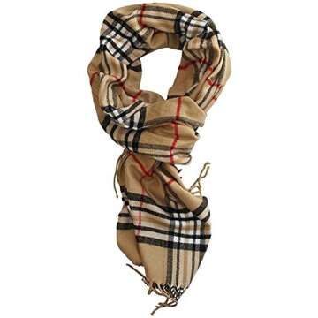 VERONZ Soft Classic Cashmere Feel Winter Scarf in Elegant Camel Plaid