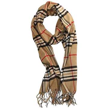 Soft Cashmere Feel Winter Scarf - Camel Plaid