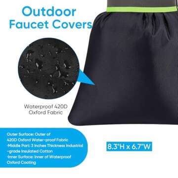 Hometopia Outdoor Faucet Cover for Winter - Pro 7.1''W x 9.8''H Water Socks Freeze Protection Pipe Insulation Reusable Waterproof Insulated Spigot backflow Cover, Black (2)