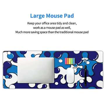 Navy Blue White Mouse Pad Anime Cool Geometric Japanese Extended Desk Mat 80X30 cm Non-Slip Rubber Base Stitched Edge Large XL Mousepad for Desk Gaming Laptop Desktop,31.5×11.8 Inch