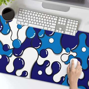 Navy Blue White Mouse Pad Anime Cool Geometric Japanese Extended Desk Mat 80X30 cm Non-Slip Rubber Base Stitched Edge Large XL Mousepad for Desk Gaming Laptop Desktop,31.5×11.8 Inch