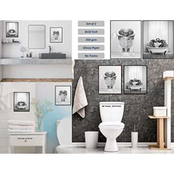 Funny Bathroom Elephant Wall Art – Unframed Set of 2 (8x10 Inch) – Bathroom Wall Decor, Modern Cute Chic Cool Unique Bathroom Bathup Sign by ZAGLY Wall Decor (Elephant, 8x10 inch)