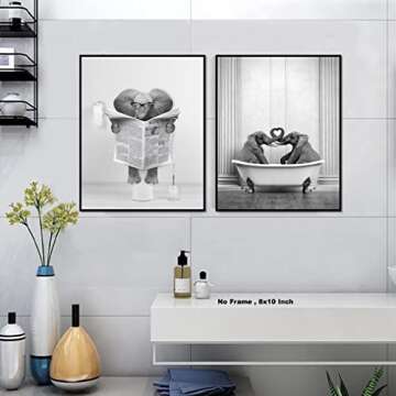 Funny Bathroom Elephant Wall Art – Unframed Set of 2 (8x10 Inch) – Bathroom Wall Decor, Modern Cute Chic Cool Unique Bathroom Bathup Sign by ZAGLY Wall Decor (Elephant, 8x10 inch)