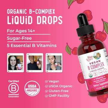 MaryRuth Organics Vitamin B Complex | B Vitamins Complex | Biotin | Vitamin B12 | Niacin | Folate | Metabolic Support Supplement | Vegan | USDA Organic | Non-GMO | Gluten Free | 2 Month Supply