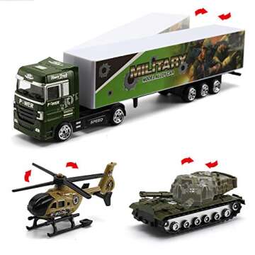 26 Pcs Military Truck with Soldier Men Set(2 in 1), Mini Die-cast Battle Car in Carrier Truck, Army Toy Double Side Transport Vehicle for Kid Child Girl Boy Play Birthday Party Favors