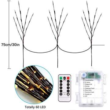 Lxcom Lighting LED Branch Lights 3 Pack 20 LEDs Decorative Branches Battery Operated with Timer Brown Willow Twig Lighted Branches Warm White Artificial Twig Lights for Home Party Wedding Decoration