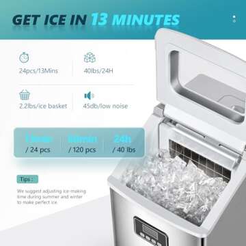 EUHOMY Countertop Ice Maker Machine, 40Lbs/24H Auto Self-Cleaning, 24 Pcs Ice/13 Mins, Portable Compact Ice Maker with Ice Scoop & Basket, Perfect for Home/Kitchen/Office/Bar(Silver)