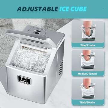 EUHOMY Countertop Ice Maker Machine, 40Lbs/24H Auto Self-Cleaning, 24 Pcs Ice/13 Mins, Portable Compact Ice Maker with Ice Scoop & Basket, Perfect for Home/Kitchen/Office/Bar(Silver)