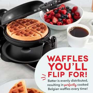 DASH Flip Belgian Waffle Maker – 1” Thick Waffle Mold, Nonstick Waffle Iron with Quick Heat-Up, Surface - Rotating Belgian Waffle Maker for Kids and Families, Just Add Batter (Black)