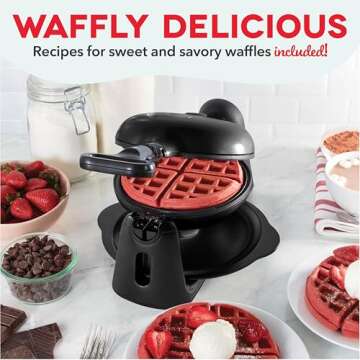 DASH Flip Belgian Waffle Maker – 1” Thick Waffle Mold, Nonstick Waffle Iron with Quick Heat-Up, Surface - Rotating Belgian Waffle Maker for Kids and Families, Just Add Batter (Black)