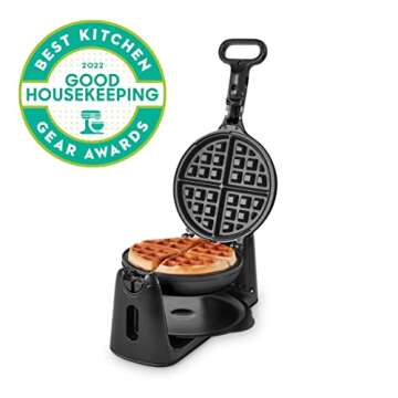 DASH Flip Belgian Waffle Maker – 1” Thick Waffle Mold, Nonstick Waffle Iron with Quick Heat-Up, Surface - Rotating Belgian Waffle Maker for Kids and Families, Just Add Batter (Black)