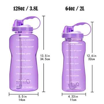 QuiFit Motivational Gallon Water Bottle - with Straw & Time Marker BPA Free 128/64 oz Large Water Jug Leak-Proof Durable for Fitness Outdoor Enthusiasts(Purple-B1, 1 Gallon)