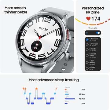 Samsung Galaxy Watch 6 Classic 47mm Bluetooth Smartwatch, Rotating Bezel, Fitness Tracker, Personalized HR Zones, Advanced Sleep Coaching, Heart Monitor, BIA Sensor, Health Insights, US Version Silver