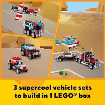 LEGO Creator 3 in 1 Flatbed Truck with Helicopter Toy – Endless Building Fun!