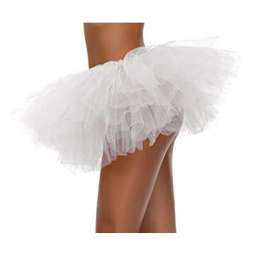 Tutu Skirt for Women Adult Classic Elastic 3 4 5 Layered Tulle Party Marathon Dance Costume Skirts (One Size, 5Layer-White, one_Size)