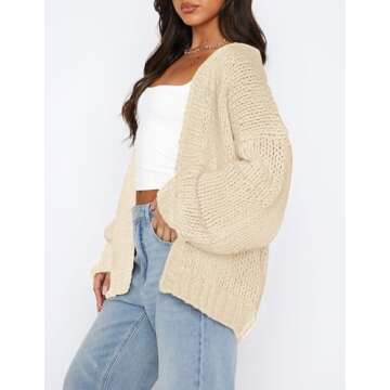 PRETTYGARDEN Womens Cardigan Sweaters 2025 Spring Fall Trendy Chunky Knit Outerwear Outfits Fashion Long Sleeve Cardigans (Beige,Small)