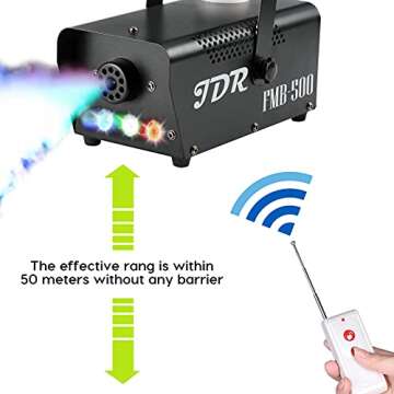 Fog Machine JDR Smoke Machine Controllable LED Light 500W and 2000CFM Fog Disinfection with Wireless and Wired Remote Control for Weddings, Halloween,Parties or Disinfection,with Fuse Protection