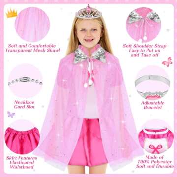 16 Pcs Princess Dress Up Clothes for Little Girl Role Play Costume Gift Set, Princess Mermaid Pretent Play Outfit Toys for Toddler Girls, Cosplay Birthday Party Gifts for Girls Age 3 4 5 6 7+ Year Old