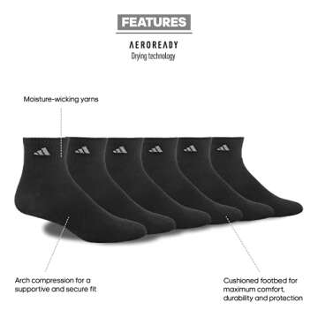 Athletic Cushioned Quarter Socks with Arch Compression - 6 Pairs